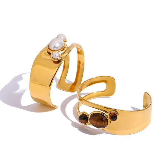 Pulseira Bangle Pearlstone Banhada a Ouro 18k – Dolce Diva - Dolce Diva