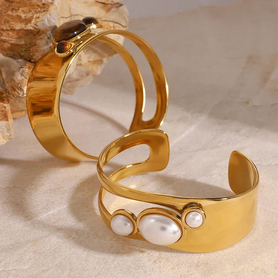 Pulseira Bangle Pearlstone Banhada a Ouro 18k – Dolce Diva - Dolce Diva