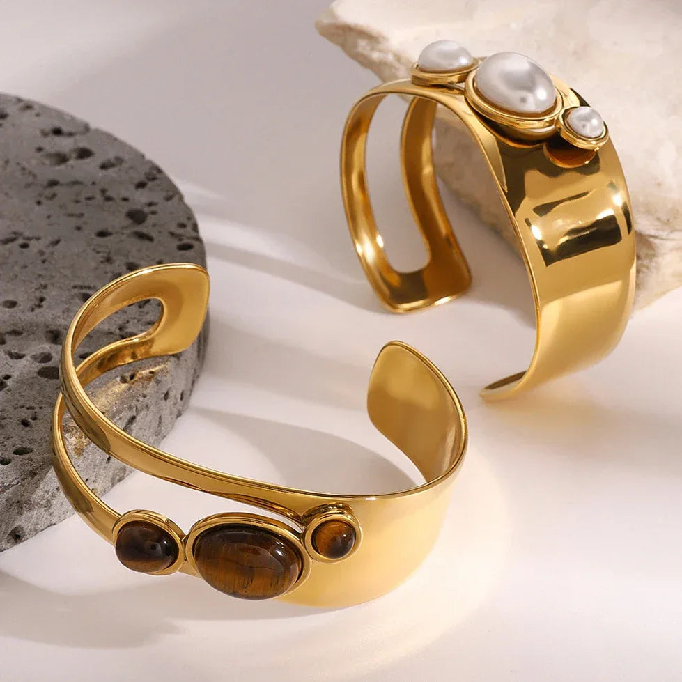 Pulseira Bangle Pearlstone Banhada a Ouro 18k – Dolce Diva - Dolce Diva