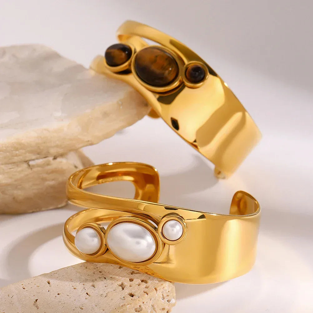 Pulseira Bangle Pearlstone Banhada a Ouro 18k – Dolce Diva - Dolce Diva