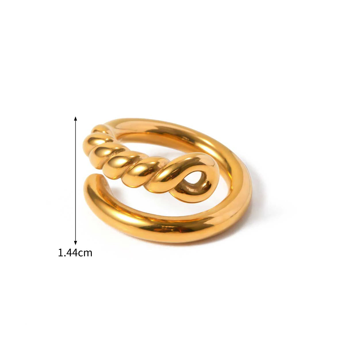 Anel Nó Torcido Dourado com Textura Metálica em Aço Inoxidável - Dolce Diva