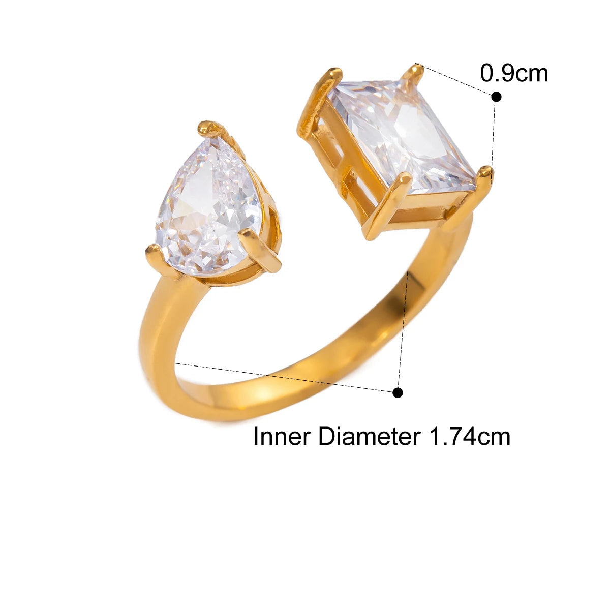 Anel Gota Luxo com Zircônia Brilhante e Banho de Ouro 18K - Dolce Diva